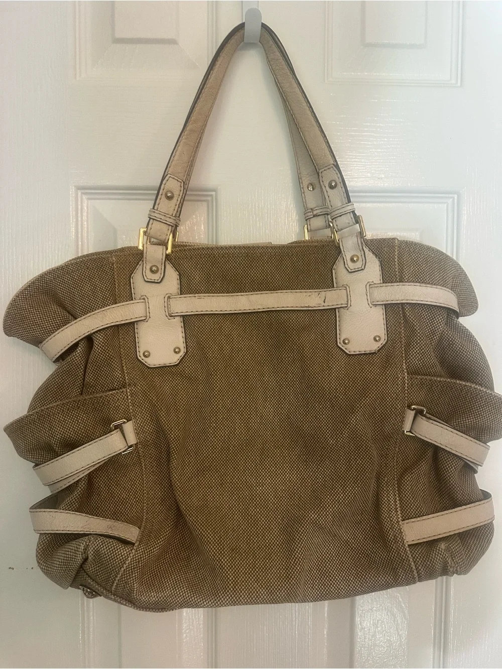 Michael Kors Brown Canvas & Cream Leather Large Shoulder Tote Bag